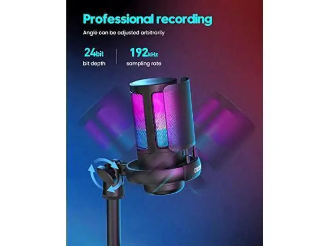 Alt view image 3 of 6 - Gaming Microphone, USB PC Mic for Podcasts Videos, Streaming, Condenser Mic with Quick Mute, Tripod Stand, Pop Filter, RGB Indicator, Shock Mount, Rotate gain button, Compatible with PS4/5/PC