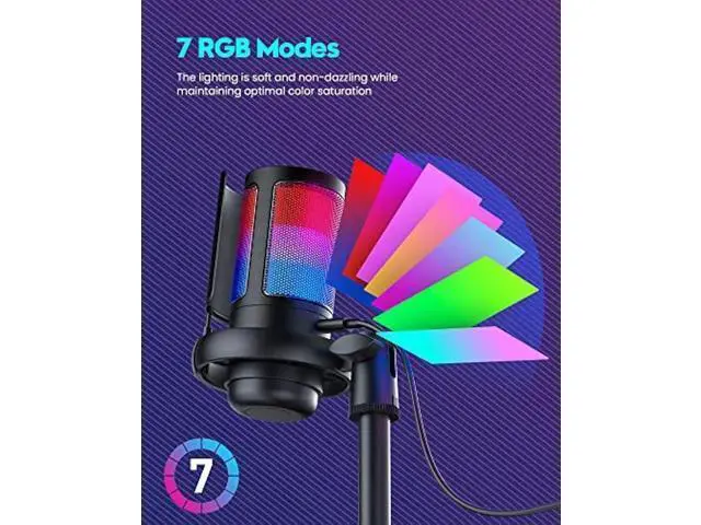Alt view image 2 of 6 - Gaming Microphone, USB PC Mic for Podcasts Videos, Streaming, Condenser Mic with Quick Mute, Tripod Stand, Pop Filter, RGB Indicator, Shock Mount, Rotate gain button, Compatible with PS4/5/PC