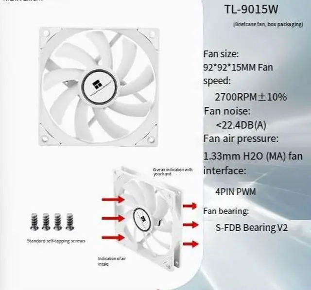 Alt view image 2 of 6 - TL-9015B 9cm cabinet cooling fan with 2700 rpm speed. Black slim model.
