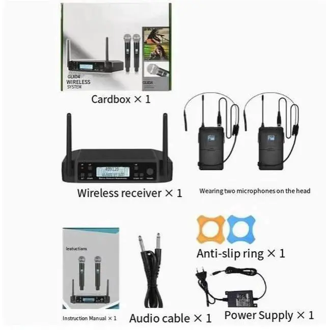 Main image of GLXD4 two-in-one wireless microphone for home karaoke and professional KTV, UHF adjustable frequency microphone, section U Beta58A handheld - metal material European plug