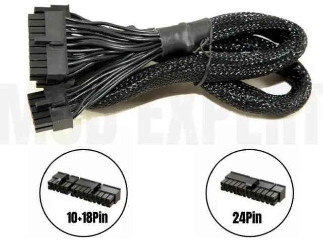 Alt view image 3 of 6 - 18+10Pin to 20+4Pin ATX 24Pin Main Power Supply Cable for SEASONIC FOCUS PLUS Gold 850W, 750W, 650W, 550W GX Series Modular Power, Sleeved Net 60CM 18AWG