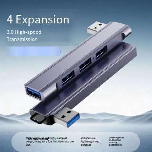 Alt view image 3 of 5 - Laptop 3.0 USB splitter Type C hub Aluminum expansion device Quad-port curved hub Silver-colored on the right side - USB upgrade version