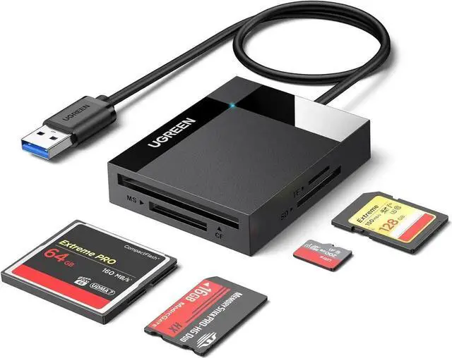Main image of SD Card Reader USB 3.0 Card Hub Adapter 5Gbps Read 4 Cards Simultaneously CF, CFI, TF, SDXC, SDHC, SD, MMC, Micro SDXC, Micro SD, Micro SDHC, MS, UHS-I (Black)