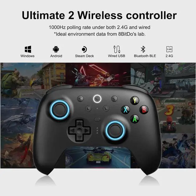 Alt view image 7 of 7 - 8BitDo Ultimate 2 Wireless Controller for Windows PC, Apple, Steam & Android, Gaming Controller with TMR Joysticks, Hall/Tactile Triggers, Motion Control, RGB Fire Ring, 1000Hz Polling Rate Black