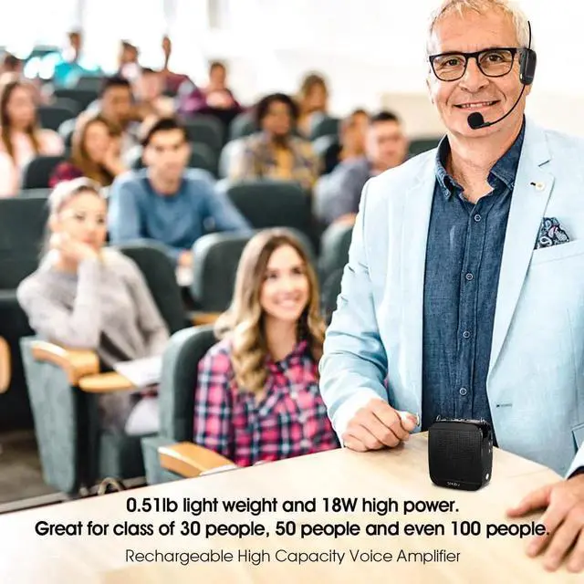 Alt view image 3 of 6 - Wireless Portable Voice Amplifier with UHF Headset Microphone 15W Rechargeable Portable Mini PA Systerm Loudspeaker Speaker for Teachers Fitness In Standructors Yoga Tour Guides