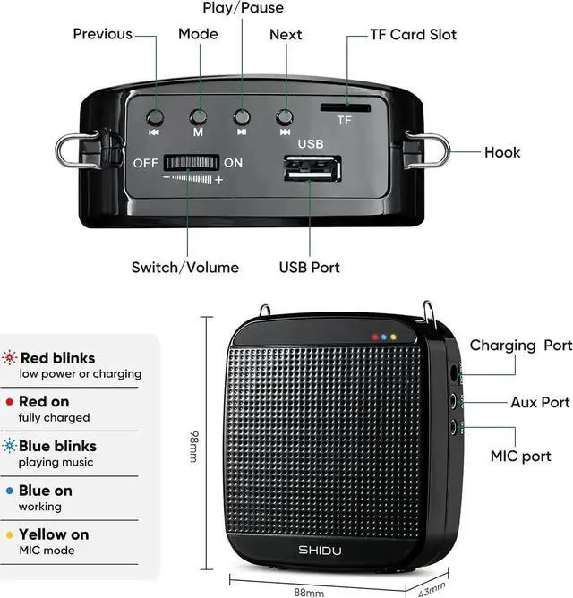 Alt view image 5 of 6 - Wireless Portable Voice Amplifier with UHF Headset Microphone 15W Rechargeable Portable Mini PA Systerm Loudspeaker Speaker for Teachers Fitness In Standructors Yoga Tour Guides