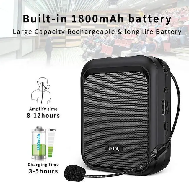 Alt view image 2 of 6 - Mini Voice Amplifier Portable Rechargeable Bluetooth Speaker with Wired Microphone Headset 10W 1800mAh PA Systerm Supports MP3 Format Audio for Teacher Taxi Driver Coaches