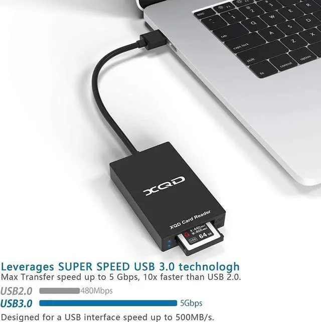 Alt view image 2 of 7 - XQD Card Reader, USB 3.0 XQD/SD Card Reader Dual Slot Memory Card Reader 5Gpbs Super Speed Support Sony G/M Series, Lexar 2933x/1400x USB Mark XQD Card,SD Card for Windows/Mac OS