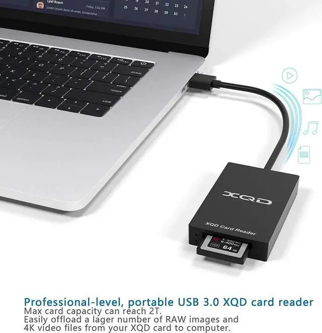 Alt view image 4 of 7 - XQD Card Reader, USB 3.0 XQD/SD Card Reader Dual Slot Memory Card Reader 5Gpbs Super Speed Support Sony G/M Series, Lexar 2933x/1400x USB Mark XQD Card,SD Card for Windows/Mac OS