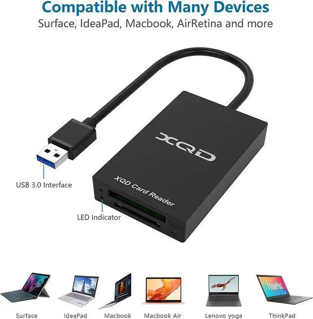 Alt view image 3 of 7 - XQD Card Reader, USB 3.0 XQD/SD Card Reader Dual Slot Memory Card Reader 5Gpbs Super Speed Support Sony G/M Series, Lexar 2933x/1400x USB Mark XQD Card,SD Card for Windows/Mac OS