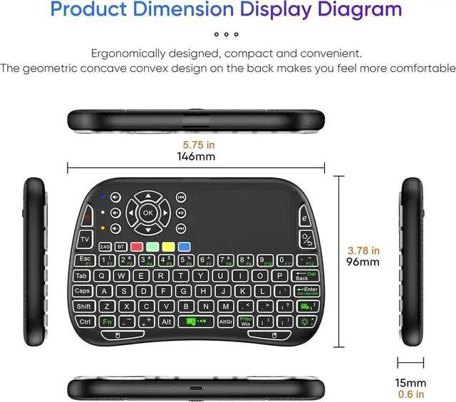 Alt view image 3 of 7 - Mini Voice Bluetooth Keyboard with Touchpad, IR Learning, 2.4G WiFi/BT5.0 for PC, TV Box, iOS, Android, Windows, Mac OS