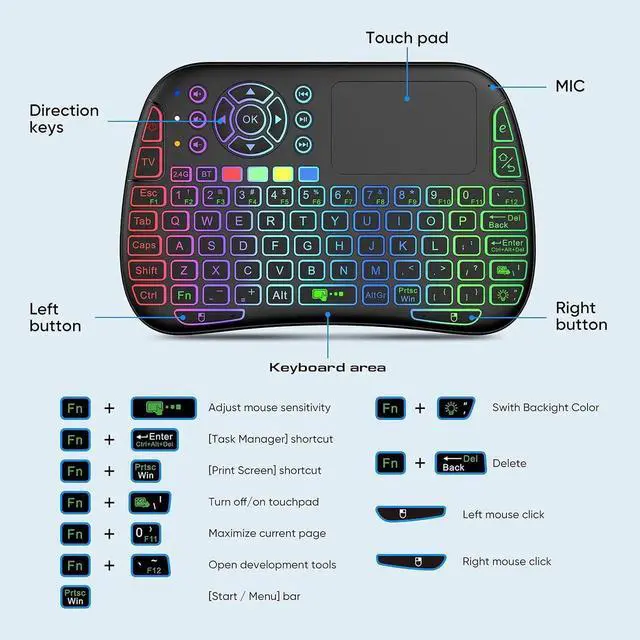 Alt view image 7 of 7 - Mini Voice Bluetooth Keyboard with Touchpad, IR Learning, 2.4G WiFi/BT5.0 for PC, TV Box, iOS, Android, Windows, Mac OS
