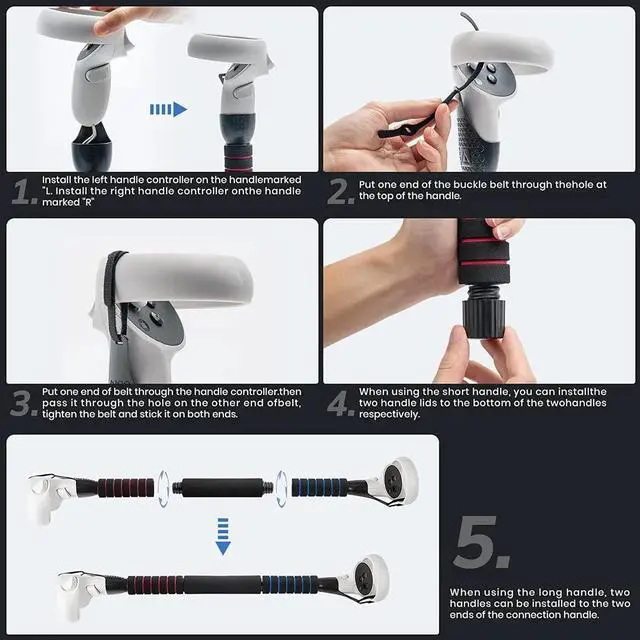 Alt view image 2 of 7 - VR Game Handle Accessories for Quest 2 Controllers, Dual Handles Extension Grips for Playing Beat Saber Gorilla Tag Games,VR Golf Club Attachment Compatible with Playing Golf+First PersonTennis