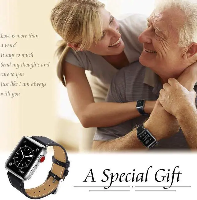 Alt view image 3 of 7 - Werleo Compatible with Apple Watch Band 38mm 40mm Genuine Leather Watch Strap Compatible with Apple Watch Series 4 (40mm) Series 3 Series 2 Series 1 (38mm) Sport and Edition Black