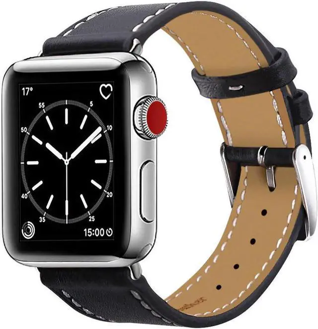 Main image of Werleo Compatible with Apple Watch Band 38mm 40mm Genuine Leather Watch Strap Compatible with Apple Watch Series 4 (40mm) Series 3 Series 2 Series 1 (38mm) Sport and Edition Black