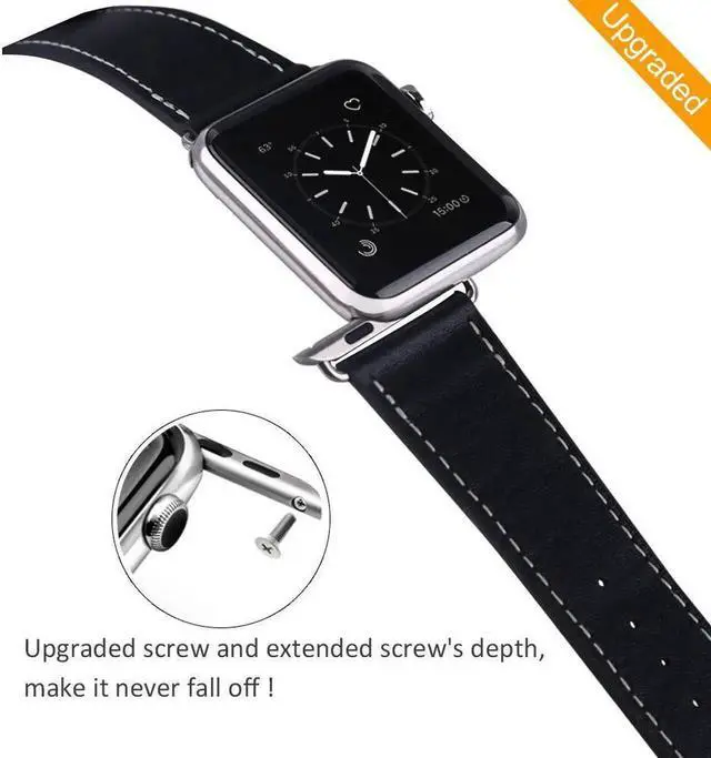 Alt view image 5 of 7 - Werleo Compatible with Apple Watch Band 38mm 40mm Genuine Leather Watch Strap Compatible with Apple Watch Series 4 (40mm) Series 3 Series 2 Series 1 (38mm) Sport and Edition Black