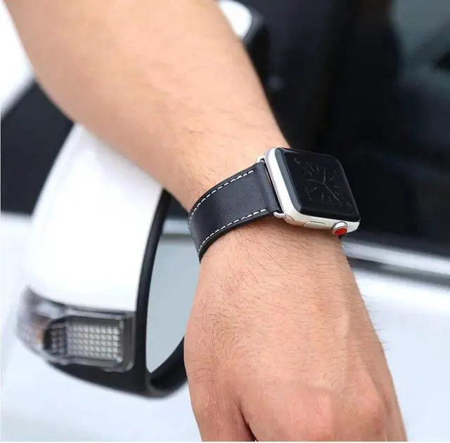 Alt view image 6 of 7 - Werleo Compatible with Apple Watch Band 38mm 40mm Genuine Leather Watch Strap Compatible with Apple Watch Series 4 (40mm) Series 3 Series 2 Series 1 (38mm) Sport and Edition Black