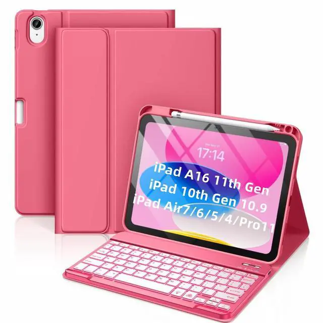 Main image of iPad 11th generation keyboard protection case with 10.9-inch seven-color backlight, 9th generation tablet shell, air magnetic attachment, pen slot on the top, split design, suitable for all models.