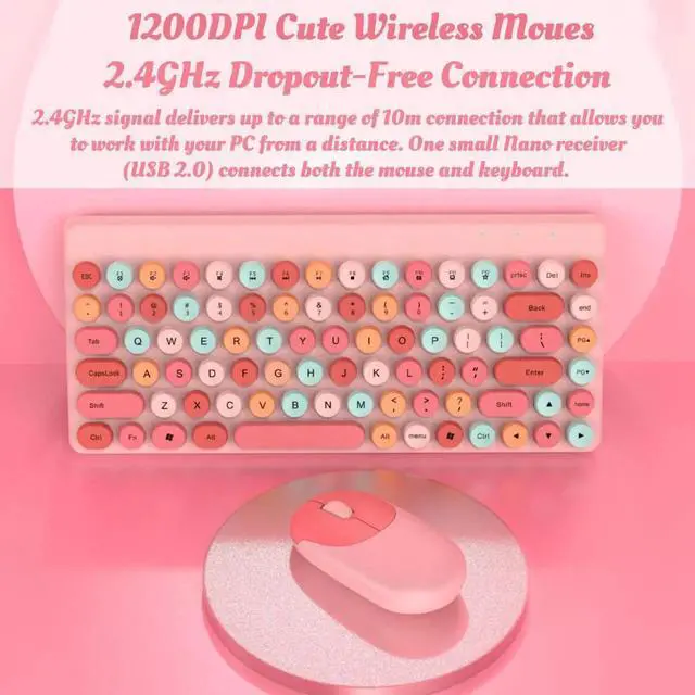 Alt view image 4 of 5 - wusu Keyboard Combos, Mix Colored Retro Typewriter Flexible Keyboard 86 Keys, 2.4G USB 1200DPI, Round Keycap Computer Keyboard