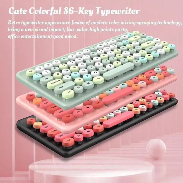 Alt view image 3 of 5 - wusu Keyboard Combos, Mix Colored Retro Typewriter Flexible Keyboard 86 Keys, 2.4G USB 1200DPI, Round Keycap Computer Keyboard
