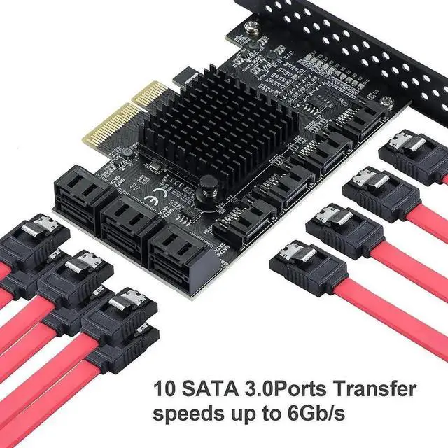 Alt view image 7 of 7 - PCIe SATA Controller Card 10 Port with 10 SATA Cables and Low Profile Bracket - 6Gbps SATA 3.0 PCIe Card,Support 10 Port SATA 3.0 Devices