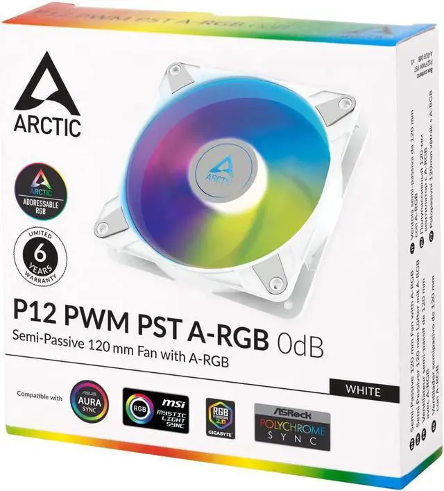 Alt view image 7 of 7 - P12 PWM PST A-RGB 0dB - Case Fan, 120 mm PWM case Fan Optimized for Static Pressure, Semi-Passive: 0-2000 RPM, 5V 3 pin ARGB LED, Single Fan - White