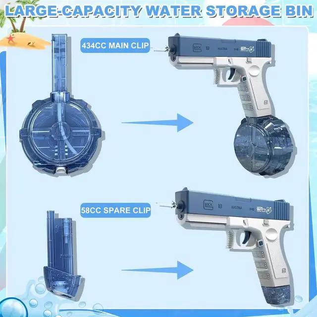 Alt view image 3 of 7 - Electric Water Pistol for Adults and Children, 434 CC+ 58 CC Large Capacity Strongest Water Sprayer Summer Pool Beach Party Toy Blue