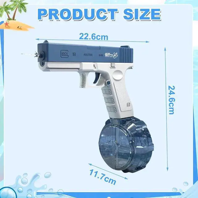 Alt view image 4 of 7 - Electric Water Pistol for Adults and Children, 434 CC+ 58 CC Large Capacity Strongest Water Sprayer Summer Pool Beach Party Toy Blue