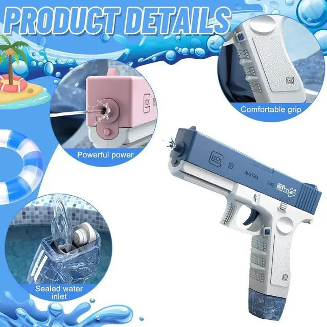 Alt view image 5 of 7 - Electric Water Pistol for Adults and Children, 434 CC+ 58 CC Large Capacity Strongest Water Sprayer Summer Pool Beach Party Toy Blue