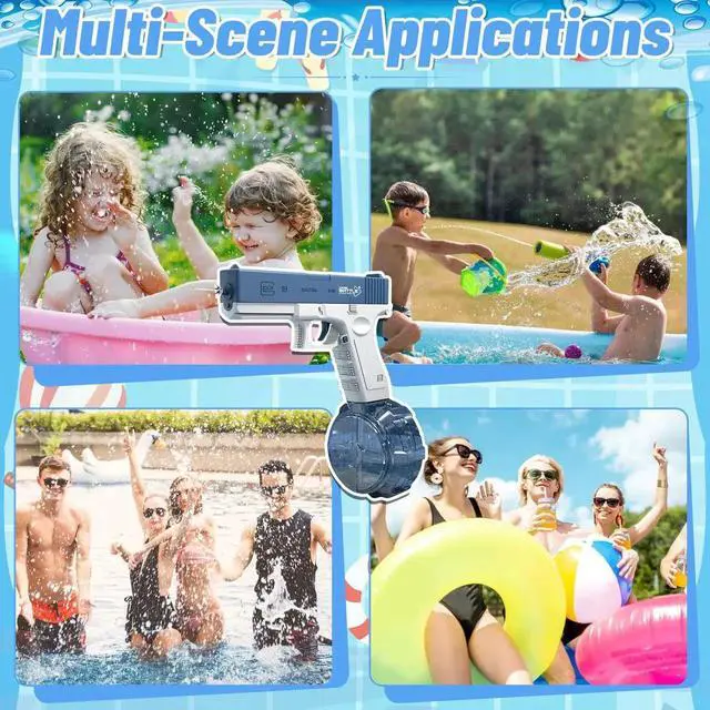 Alt view image 6 of 7 - Electric Water Pistol for Adults and Children, 434 CC+ 58 CC Large Capacity Strongest Water Sprayer Summer Pool Beach Party Toy Blue