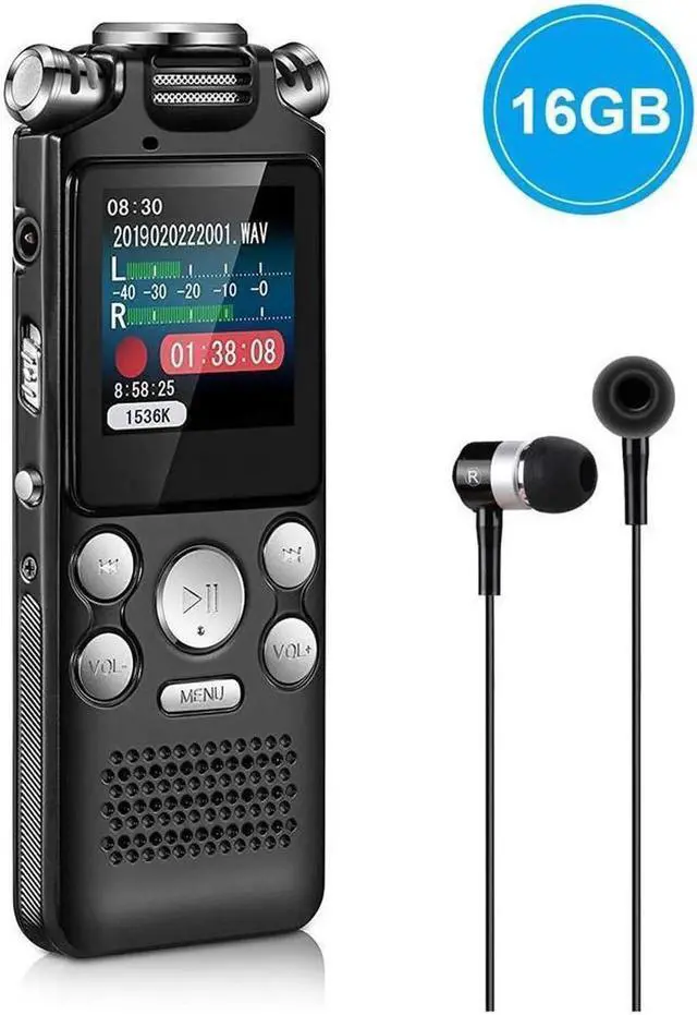 Alt view image 4 of 7 - 16GB digital recorder with variable speed playback, audio recorder, HD noise reduction dual microphone, MP3 player, for lectures, meetings, interviews noise reduction recording