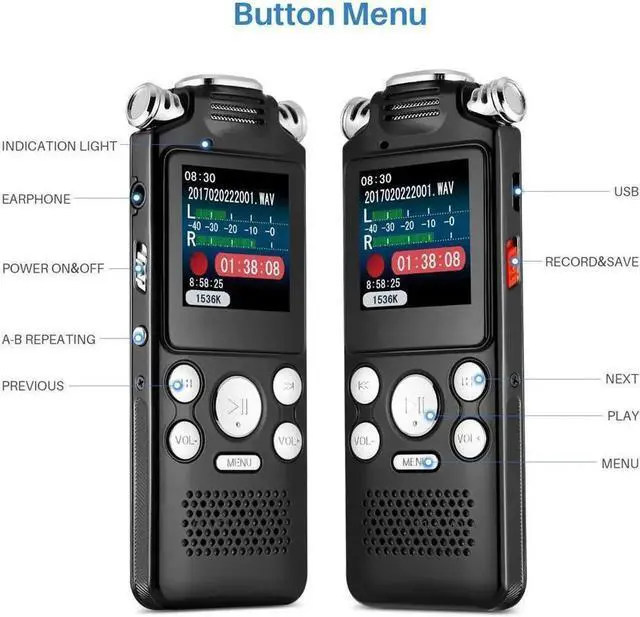 Alt view image 5 of 6 - wusu Digital Voice Recorder 16GB with Variable Playback Speed, Sound Recorder, Ultra-Sensitive Microphones, MP3 Player, Noise Reduction Audio Recording for Lectures, Meetings, Interview