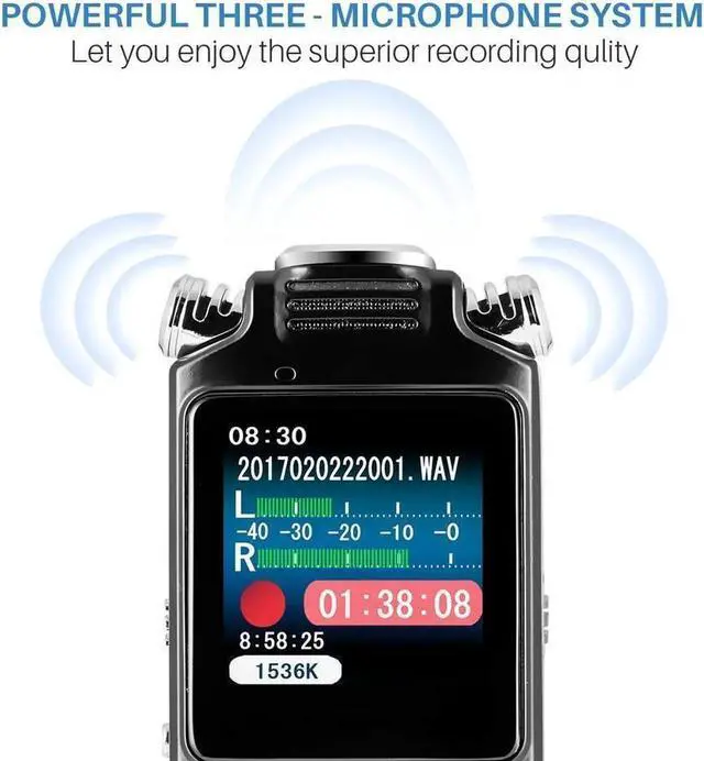 Alt view image 4 of 6 - wusu Digital Voice Recorder 16GB with Variable Playback Speed, Sound Recorder, Ultra-Sensitive Microphones, MP3 Player, Noise Reduction Audio Recording for Lectures, Meetings, Interview