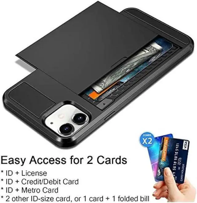 Alt view image 6 of 6 - Vofolen Case for iPhone 11 Case Wallet Credit Card Holder ID Slot Sliding Door Hidden Pocket Anti-Scratch Dual Layer Hybrid Bumper Armor Protective Hard Shell Back Cover for iPhone 11 6.1 Black