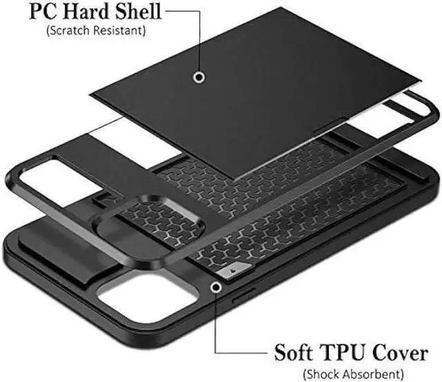 Alt view image 5 of 6 - Vofolen Case for iPhone 11 Case Wallet Credit Card Holder ID Slot Sliding Door Hidden Pocket Anti-Scratch Dual Layer Hybrid Bumper Armor Protective Hard Shell Back Cover for iPhone 11 6.1 Black
