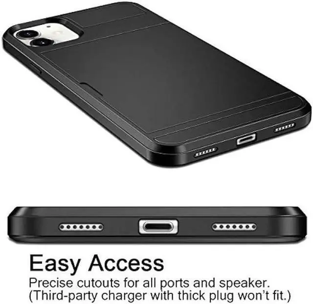Alt view image 4 of 6 - Vofolen Case for iPhone 11 Case Wallet Credit Card Holder ID Slot Sliding Door Hidden Pocket Anti-Scratch Dual Layer Hybrid Bumper Armor Protective Hard Shell Back Cover for iPhone 11 6.1 Black