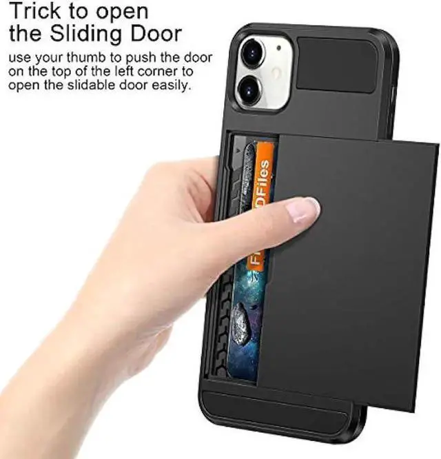 Alt view image 2 of 6 - Vofolen Case for iPhone 11 Case Wallet Credit Card Holder ID Slot Sliding Door Hidden Pocket Anti-Scratch Dual Layer Hybrid Bumper Armor Protective Hard Shell Back Cover for iPhone 11 6.1 Black