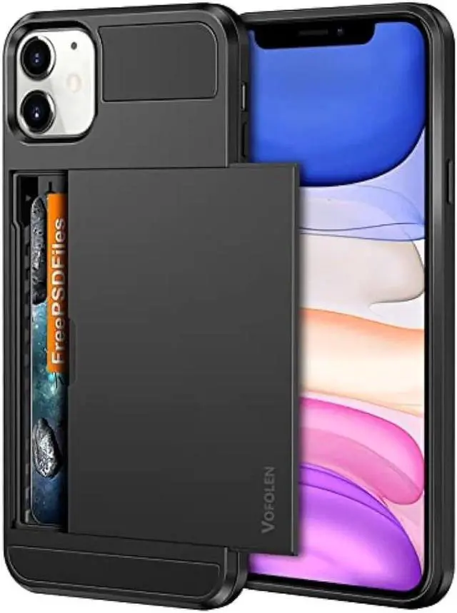 Main image of Vofolen Case for iPhone 11 Case Wallet Credit Card Holder ID Slot Sliding Door Hidden Pocket Anti-Scratch Dual Layer Hybrid Bumper Armor Protective Hard Shell Back Cover for iPhone 11 6.1 Black