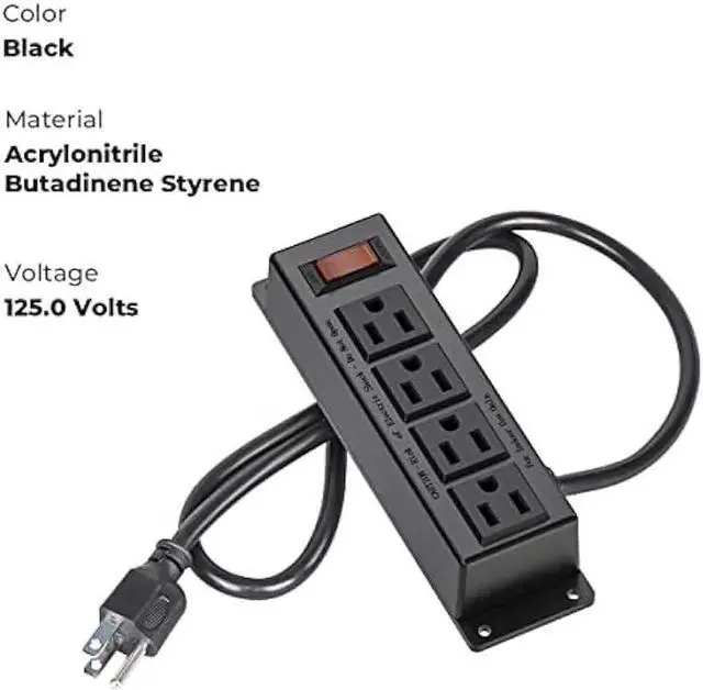 Alt view image 3 of 5 - Wall Mount Power Outlet Strip, 4 Outlet Mountable Power Strip with Switch, 3ft Cord Under Desk Power Strip for Office/Industrial/Home, Flat Plug, Black