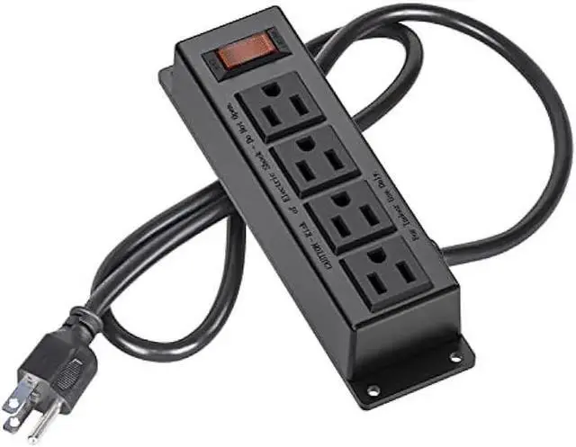 Main image of Wall Mount Power Outlet Strip, 4 Outlet Mountable Power Strip with Switch, 3ft Cord Under Desk Power Strip for Office/Industrial/Home, Flat Plug, Black