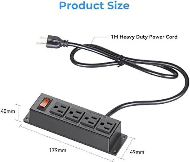 Alt view image 2 of 5 - Wall Mount Power Outlet Strip, 4 Outlet Mountable Power Strip with Switch, 3ft Cord Under Desk Power Strip for Office/Industrial/Home, Flat Plug, Black