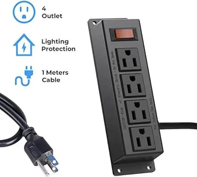 Alt view image 5 of 5 - Wall Mount Power Outlet Strip, 4 Outlet Mountable Power Strip with Switch, 3ft Cord Under Desk Power Strip for Office/Industrial/Home, Flat Plug, Black