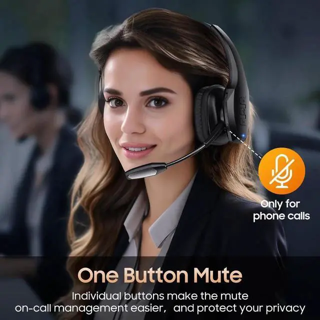 Alt view image 5 of 7 - Trucker Bluetooth Headset, Wireless Headset with Mic, Bluetooth Headsets with Dual Noise Cancelling Microphone & Mute Button, 55Hrs Working Time PC Headsets for Cell Phones, Computer