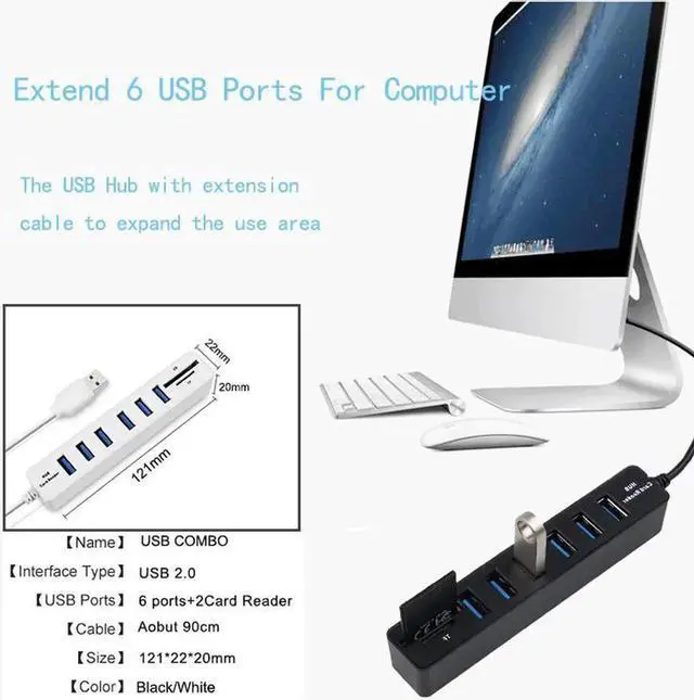 Alt view image 3 of 5 - USB Hub 3/6 Port Expander Hub High Speed Multi USB Splitter 2.0 Hub 3 Hub 3.0 Multiple USB3.0 TF SD Card Reader For PC