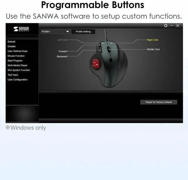 Alt view image 4 of 7 - Wired Ergonomic Trackball Mouse, Optical Rollerball Mice, Programmable Silent Buttons, 34mm Trackball, 600/800/1200/1600 Adjustable DPI, Compatible with MacBook, Laptop, Windows, macOS Bluetooth