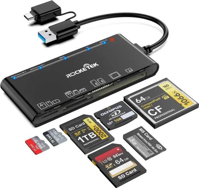 Main image of Memory Stick Pro Duo Adapter, Memory Card Reader for MS/XD/CF/SD Card - 7-in-1 Card Reader/Adapter for Windows, Mac, iOS, Android(USB-A + USB-C)