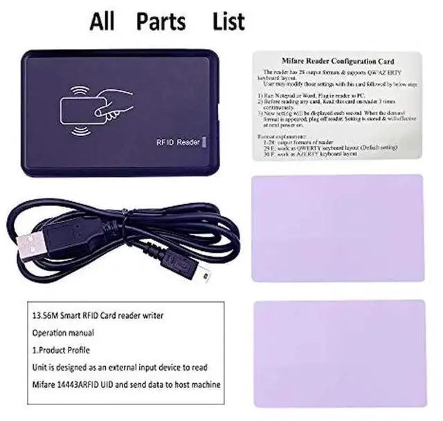 Alt view image 2 of 2 - RFID Reader Writer 13.56M Mifare 14443A USB Reader Reades Ntag S50 S70 Desfire EVx 4/7 Byte UID for Android Linux iOS Winx, S50/S70 Writer for Winx +2 Mifare Cards