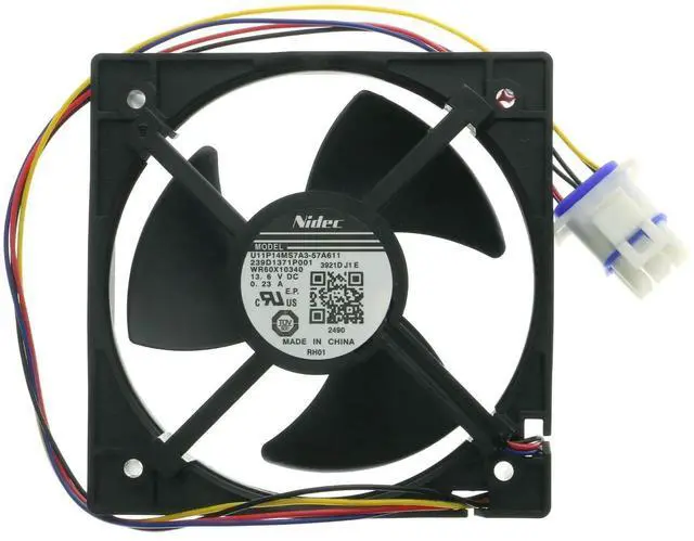 Main image of WR60X10340 Refrigerator Freezer Evaporator Fan Motor Compatible with GE Models CFE28TP2MBS1 CFE28TP4MBW2 CFE28TSHDSS CWE23SP4MDW2 ^^ Replaces WR60X25858 AP6891698 PS12727431 13.6V 0.23A 4.4x4.4 Inch