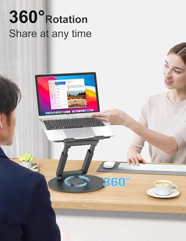Alt view image 7 of 7 - Telescopic Laptop Stand for Desk with 360° Swivel Base Sit to Stand Height Adjustable Portable Riser Holder for Good Posture Compatible with MacBook Pro All Laptops 10-17-Gray