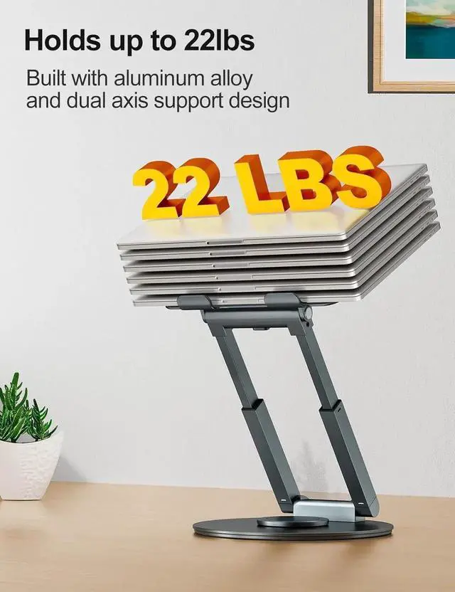 Alt view image 6 of 7 - Telescopic Laptop Stand for Desk with 360° Swivel Base Sit to Stand Height Adjustable Portable Riser Holder for Good Posture Compatible with MacBook Pro All Laptops 10-17-Gray